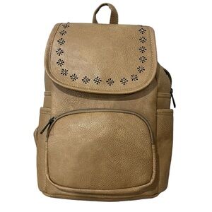 NEW Revive Vegan Backpack Handbag Tan 12” Tall Floral Zip‎